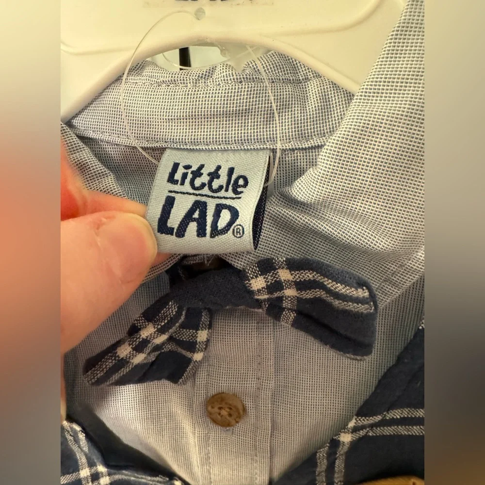 Little Lad Navy Bow tie Button up shirt khaki pants set 24 months 24m baby boy
